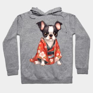 Watercolor Boston Terrier Dog in Kimono Hoodie